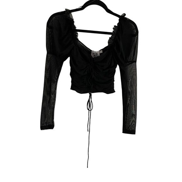 Princess Polly Wmn 4 Black Mesh Gothic Long Sleeve Lace Up Cropped Nola Rain Top - Picture 4 of 12